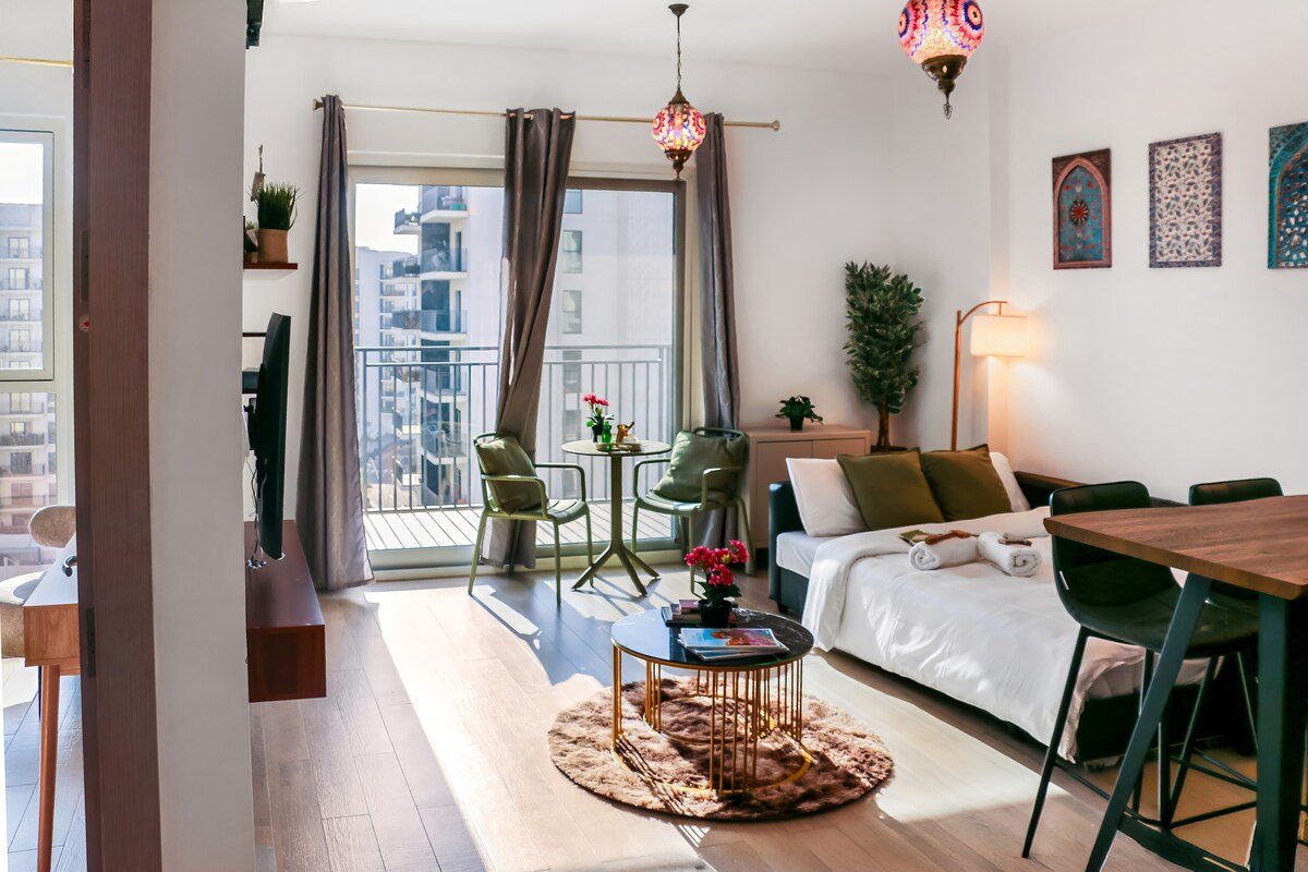 Living room of the Canal View 1BR
