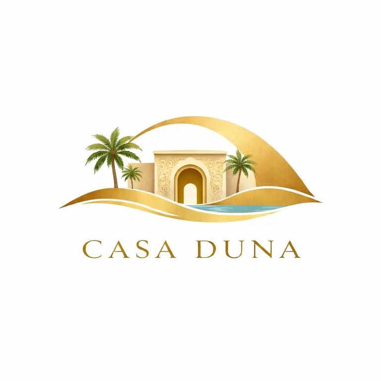Casa Duna logo, gold archway with palm trees